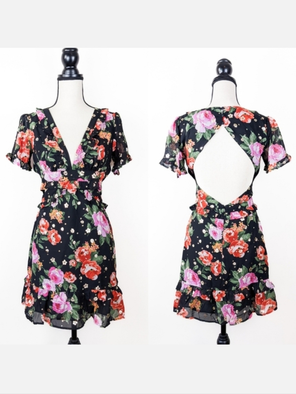 NWT Storia Roses and Gold Flowers Mini Dress